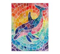 Artery8 Dolphin and Rainbow Mosaic Pattern Watercolour Kids Bedroom Nursery Large Wall Art Poster Print Thick Paper 18X24 Inch