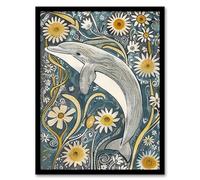 Artery8 Dolphin Daisy Wildflowers Artwork Quirky Floral Bathroom Toilet Artwork Framed Wall Art Print 18X24 Inch