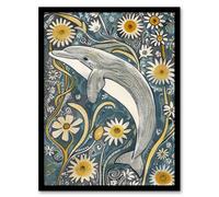 Artery8 Dolphin Daisy Wildflowers Artwork Quirky Floral Wall Art Print - A4 Size