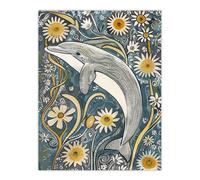 Artery8 Dolphin Daisy Wildflowers Artwork Quirky Floral Bathroom Toilet Large Wall Art Poster Print Thick Paper 18X24 Inch