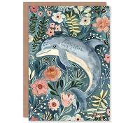 Artery8 Dolphin in a Sea of Flowers Watercolour Folk Art For Her Woman Birthday Personalised Card
