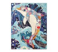 Artery8 Dolphin Jump Sea Waves Colourful Folk Art Living Room Extra Large XL Wall Art Poster Print