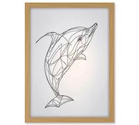 Artery8 Dolphin Line Drawing Black and White Illustration Artwork Framed A3 Wall Art Print