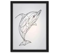Artery8 Dolphin Line Drawing Black and White Illustration Artwork Framed A3 Wall Art Print
