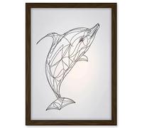 Artery8 Dolphin Line Drawing Black and White Illustration Artwork Framed A3 Wall Art Print