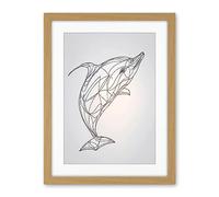 Artery8 Dolphin Line Drawing Black and White Illustration Artwork Framed Wall Art Print 18X24 Inch