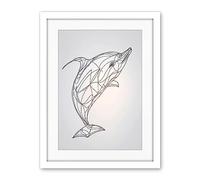 Artery8 Dolphin Line Drawing Black and White Illustration Artwork Framed Wall Art Print 18X24 Inch