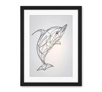 Artery8 Dolphin Line Drawing Black and White Illustration Artwork Framed Wall Art Print 18X24 Inch