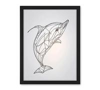 Artery8 Dolphin Line Drawing Black and White Illustration Artwork Framed Wall Art Print 18X24 Inch
