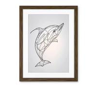 Artery8 Dolphin Line Drawing Black and White Illustration Artwork Framed Wall Art Print 18X24 Inch