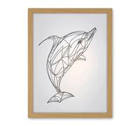 Artery8 Dolphin Line Drawing Black and White Illustration Artwork Framed Wall Art Print 18X24 Inch