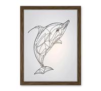Artery8 Dolphin Line Drawing Black and White Illustration Artwork Framed Wall Art Print 18X24 Inch
