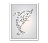 Artery8 Dolphin Line Drawing Black and White Illustration Artwork Framed Wall Art Print 18X24 Inch