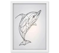 Artery8 Dolphin Line Drawing Black and White Illustration Artwork Framed Wall Art Print A4
