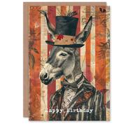 Artery8 Birthday Card Donkey Bow Tie Suit and Top Hat Fun Collage Blank Arty Art All Occasion Greeting Card