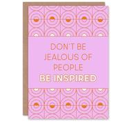 Artery8 Don't Be Jealous Be Inspired Pink Art Deco Design Personalised Card