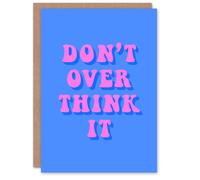 Artery8 Don't Overthink It Simple Retro Pink Blue Good Luck Card