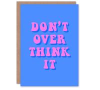 Artery8 Don't Overthink It Simple Retro Pink Blue Personalised Good Luck Card