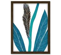 Artery8 Doppelganger33 LTD Tropical Plant Abstract Pastel Feather Blue Teal Leaves Artwork Framed Wall Art Print A4 in Brown Artery8 Brown