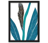 Artery8 Doppelganger33 LTD Tropical Plant Abstract Pastel Feather Blue Teal Leaves Artwork Framed Wall Art Print A4 in Black Artery8 Black
