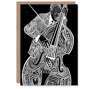 Artery8 Double Bass Black White Jazz Music Player Design Greeting Birthday Card Him Her All Blank