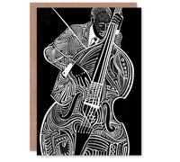 Artery8 Double Bass Black White Jazz Music Player Design Greeting Birthday Card Him Her All Blank