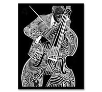 Artery8 Double Bass Black White Jazz Music Player Design Living Room Artwork Framed Wall Art Print 18X24 Inch