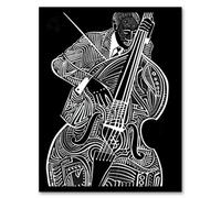 Artery8 Double Bass Black White Jazz Music Player Design Wall Art Print - A4 Size