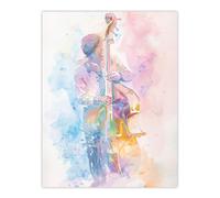 Artery8 Double Bassist Jazz Musician Light Watercolour Wall Art Print | Size: W12" x H16" Artery8 Multicolor W12" x H16"
