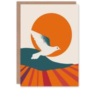 Artery8 Dove Flight Sunset Sun Simple Retro Design Greeting Birthday Card Him Her All Blank