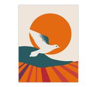 Artery8 Dove Flight Sunset Sun Simple Retro Design Wall Art Print in Orange | Size: W12" x H16" Artery8 Orange W12" x H16"