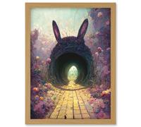 Down The Rabbit Hole Alice In Wonderland Easter Bunny Tunnel Artwork Framed Wall Art Print A4 Artery8 Light Oak One Size