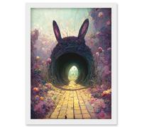 Artery8 Down The Rabbit Hole Alice In Wonderland Easter Bunny Tunnel Artwork Framed Wall Art Print A4 in White Artery8 White