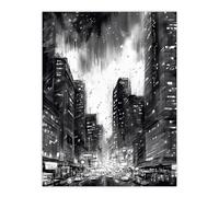 Artery8 Downtown Chicago Ink Sketch Cityscape Pen And Ink Charcoal Dark Moody Extra Large XL Wall Art Poster Print