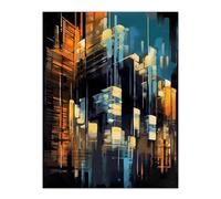 Artery8 Downtown Motown Skyscraper Architectural Blue Orange Painting Modern New York Extra Large XL Wall Art Poster Print