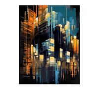 Artery8 Downtown Motown Skyscraper Architectural Blue Orange Painting Modern New York Unframed Wall Art Print Poster Home Decor Premium Artery8 Multicolor W12" x H16"