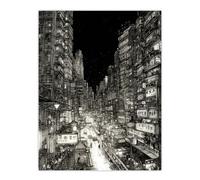 Downtown Tokyo Sketch Cityscape Pen & Ink Drawing Japan Black White Large Wall Art Poster Print Thick Paper 18X24 Inch Artery8 Multi W18 inch x H24 inch