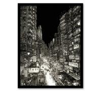 Artery8 Downtown Tokyo Sketch Cityscape Pen & Ink Drawing Japan Black White Wall Art Print - A4 Size