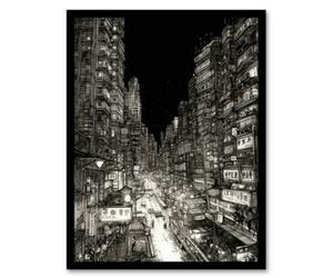 Artery8 Downtown Tokyo Sketch Cityscape Pen & Ink Drawing Japan Black White Wall Art Print - A4 Size