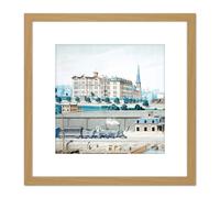 Artery8 DPC Hudson River Railroad Station Manhattan College Painting 8X8 Inch Square Wooden Framed Wall Art Print Picture with Mount in Light Oak Artery8 Light Oak