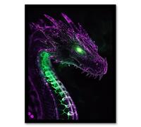 Artery8 Dragon Head Neon Purple Green Fantasy Concept Art Framed Art Print | Size: W12" x H16" Artery8 Green W12" x H16"