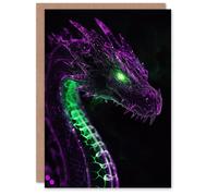 Artery8 Greeting Card Dragon Head Neon Purple Green Fantasy Concept Art Blank For Him Or Her Art Birthday Card
