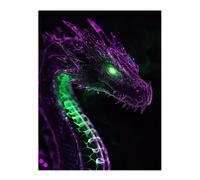 Artery8 Dragon Head Neon Purple Green Fantasy Concept Art Wall Art Print | Size: W12" x H16" Artery8 Green W12" x H16"