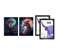 A4 Wall Art And Frame Set of 2 Dragon Moon Fantasy Mystical Serpent Artery8 Dark Blue A4