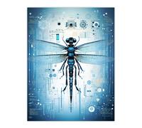 Artery8 Dragonfly Nanobot Robot Hybrid Secret Military Schematic Blueprint Futuristic Complex Arcane Manuscript Gift For Him Man Cave Unframed Wall Artery8 Multicolor W12" x H16"