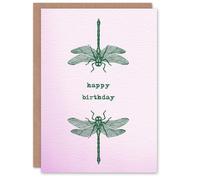 Artery8 Dragonfly Pair Insect Bug Vintage Style Drawing Birthday Card