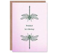 Artery8 Dragonfly Pair Insect Bug Vintage Style Drawing Personalised Birthday Card