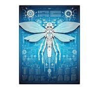 Artery8 Dragonfly Spy Robot Hybrid Schematic Blueprint Futuristic Secret Complex Arcane Manuscript Gift For Him Man Cave Large Wall Art Poster Print Thick Paper 18X24 Inch