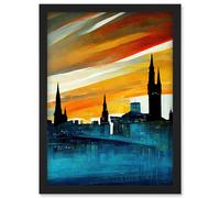 Doppelganger33 LTD Dramatic Glasgow City Skyline Modern Artwork Framed Wall Art Print A4