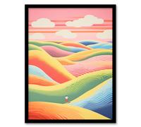 Artery8 Dreamland Hills Painting Abstract Golden Mountains Under Pink Skies Artwork Framed Wall Art Print A4